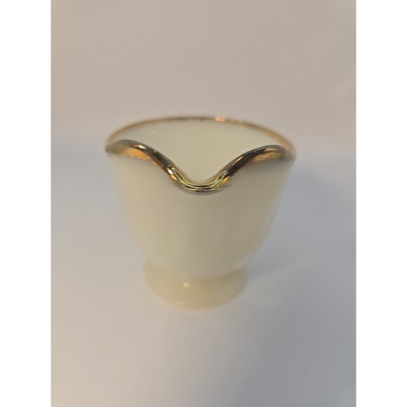 Fire King Creamer Golden Anniversary Ivory Swirl Gold Trim USA Anchor Hocking - Picture 2 of 6